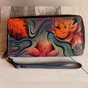 Anuschka Colorful Leaf Pattern Wristlet